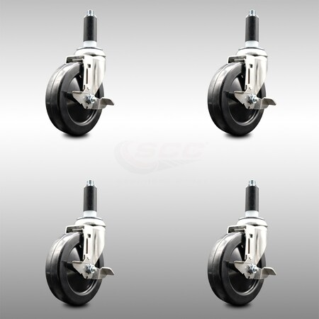 Service Caster 5 Inch 316SS Soft Rubber Swivel 1 Inch Expanding Stem Caster Set Brake SCC SCC-SS316EX20S514-SRS-TLB-1-4